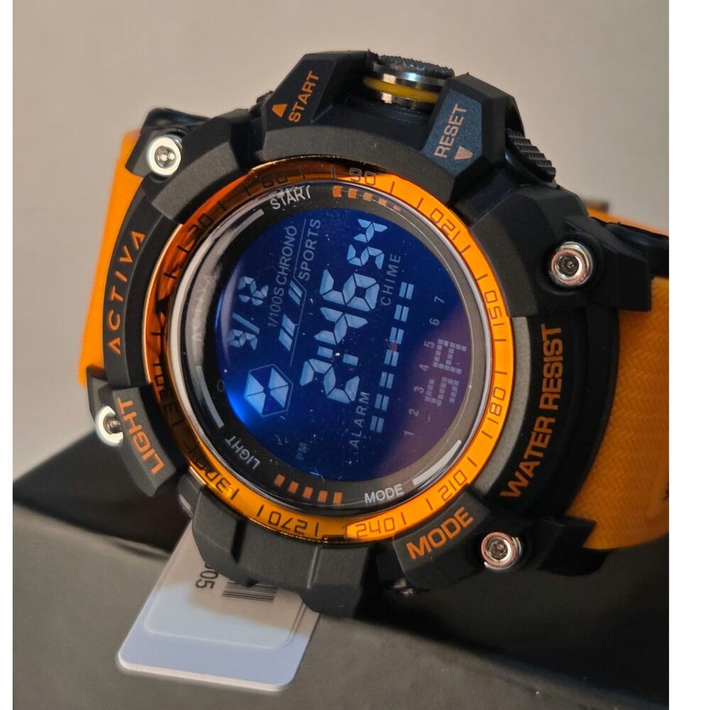 Activa X Invicta ACW8020-005 Mens Digital Sport Watch 56mm Orange Black New